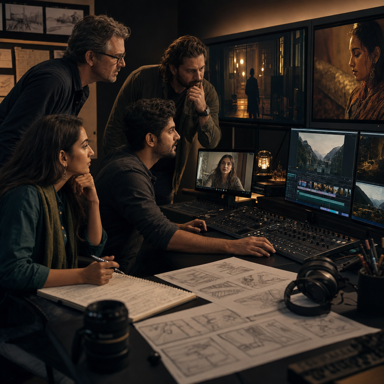 Pakistani and American filmmakers collaborating on a production