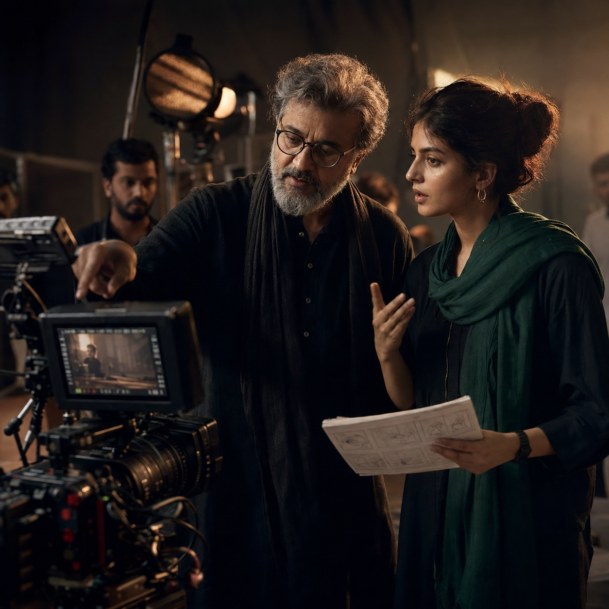 An experienced filmmaker mentoring an emerging Pakistani director
