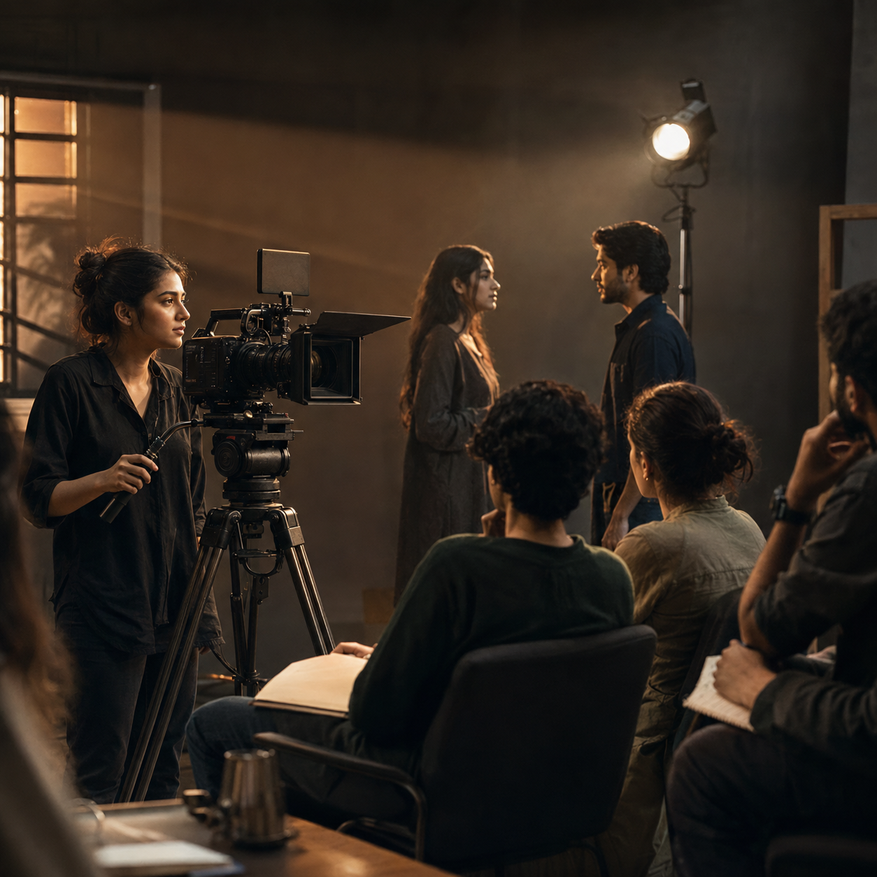 A young Pakistani director behind the camera on set